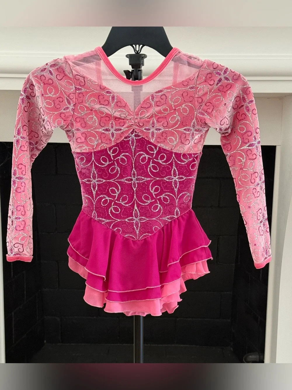 Girls' Pink Layered Sparkle Performance Dress- Girls 6-8
